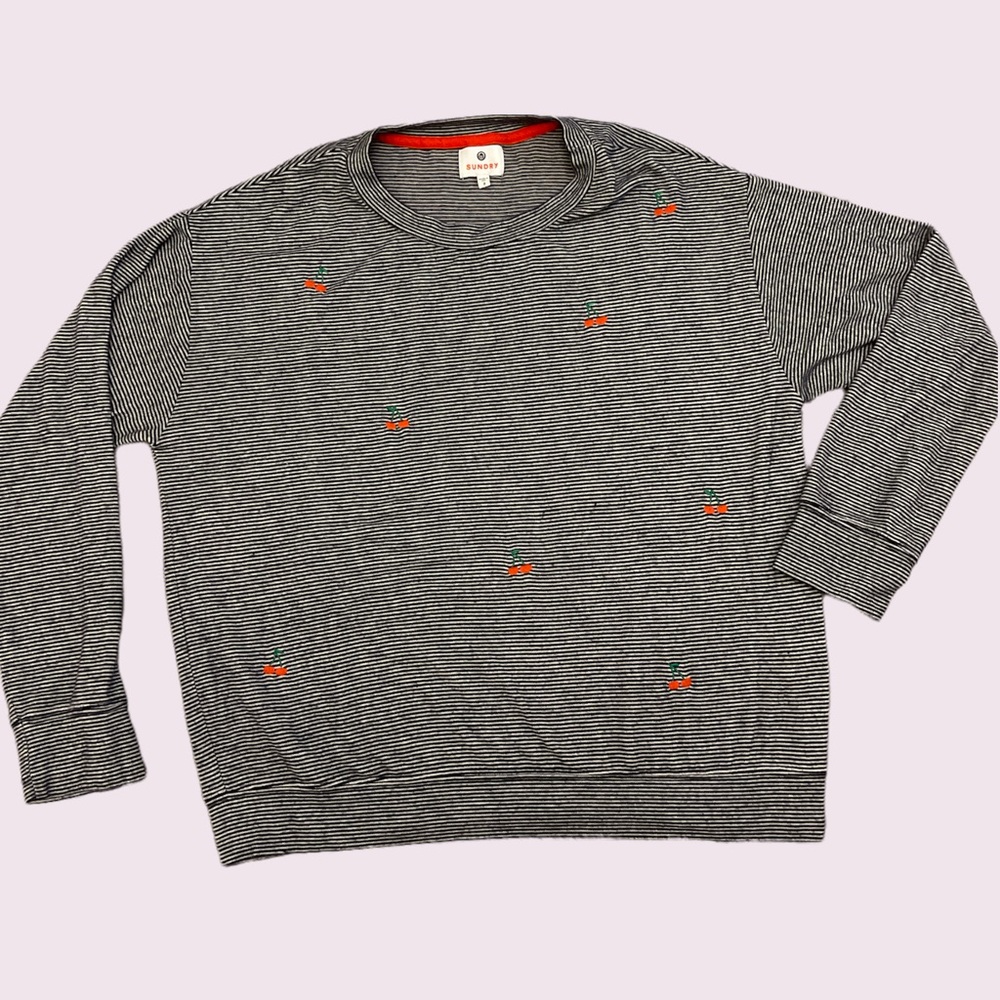 Sundry Cherry Print Sweater Size 2 Medium Soft Comfortable. This runs big!